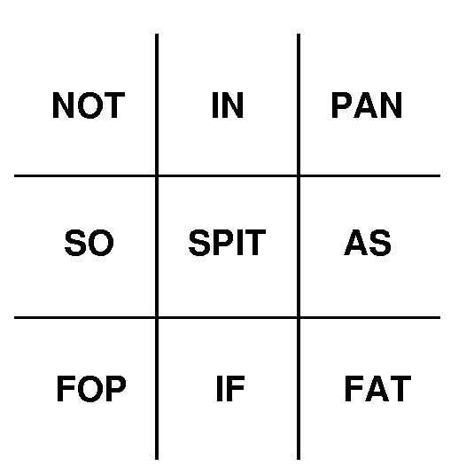 Spit-not-so as noughts and crosses: not-in-pan: so-spit-as: fop-if-fat