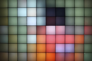 A wall of coloured lights, like pixels