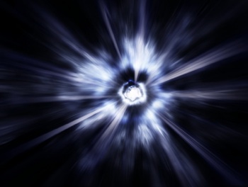Stars distort as a spaceship jumps to warp speed