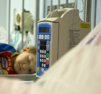 A child sleeping in a hospital