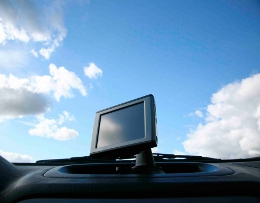 Satnav against a blue sky