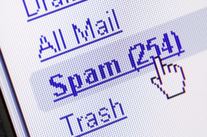 screen showing an email inbox with a full spam folder