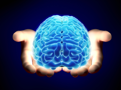 a glowing brain held in a pair of hands
