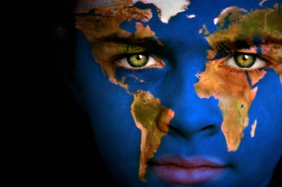 Boy with globe painted on face