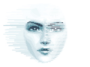 A face stripped by a pixel wind