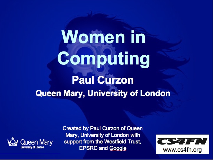 The title slide of the women in computing talk