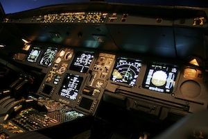 The control panel of an airliner