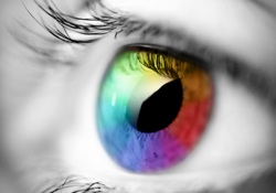 An eye with a multicoloured iris