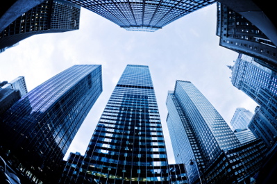 Looking up at Manhattan Skyscrapers