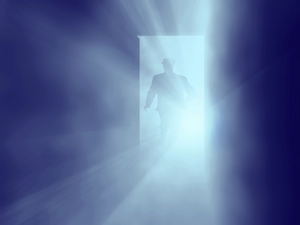 Man at door in smoke filled haze