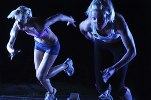 two women on a running track