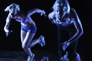 two women on a running track